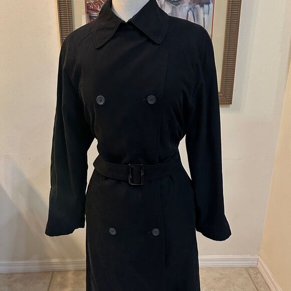 London Fog Black Long Double Breasted Trench Coat w/ Matching Belt Size 6P - Picture 6 of 15